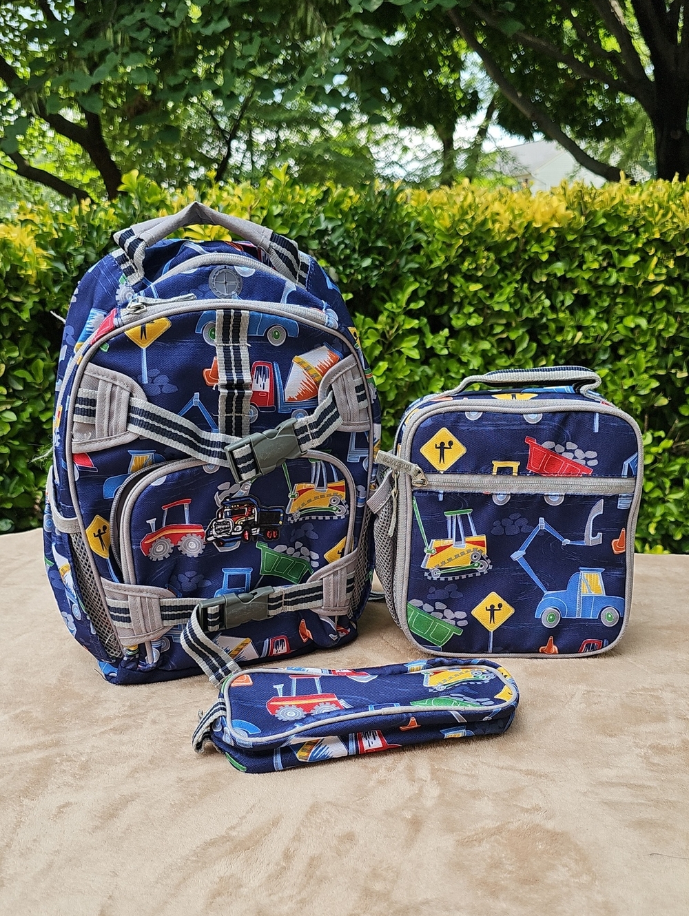 Pottery Barn Kids Navy Construction Print Backpack Set